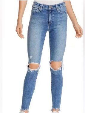 Joes Jeans Icon Mid Rise Women’s Skinny Raw Hem Blue Distressed Jeans | Size 25